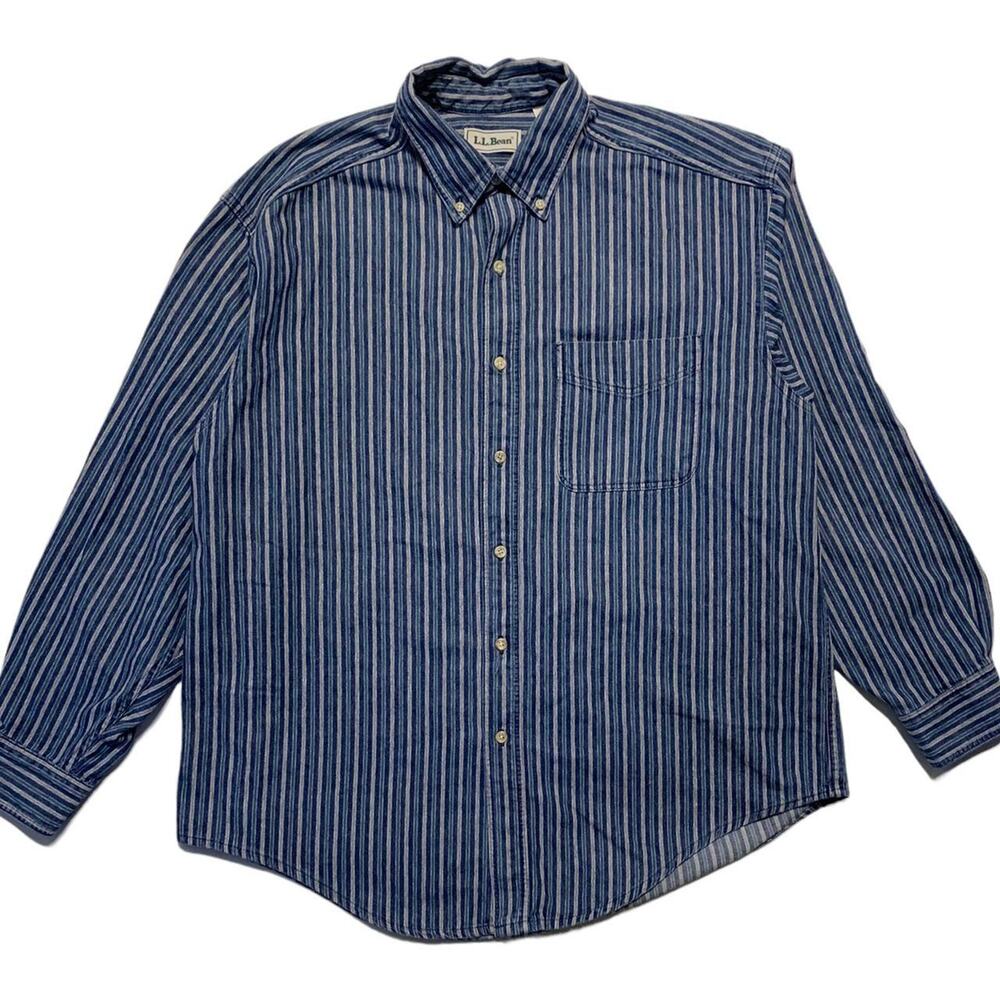 L.L. Bean Vintage 90s Cotton Cloth Flannel Blue Denim Long Sleeve Button Shirt